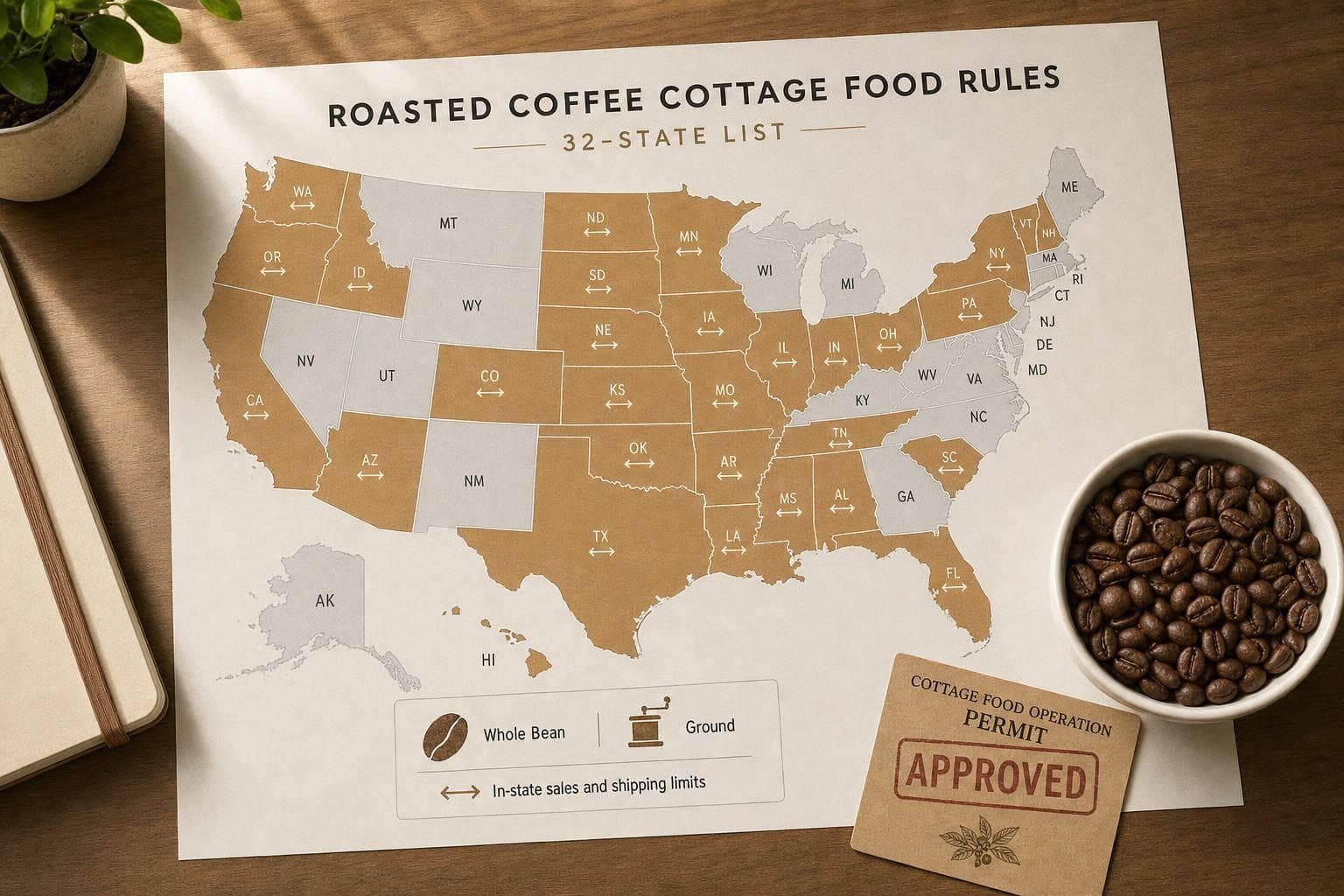 Roasted Coffee Cottage Food Rules: 32-State List