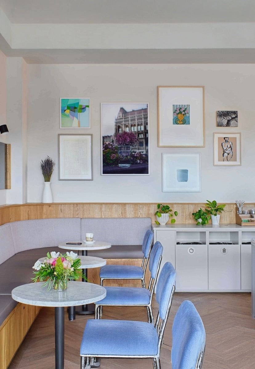 Seating inside the Lavender Coffee Boutique cafe on South Pearl Street in Denver